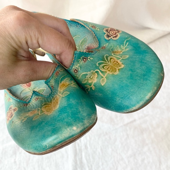 Vintage Retro Miz Mooz by Garth Teal Green Floral Shoes - Picture 10 of 16